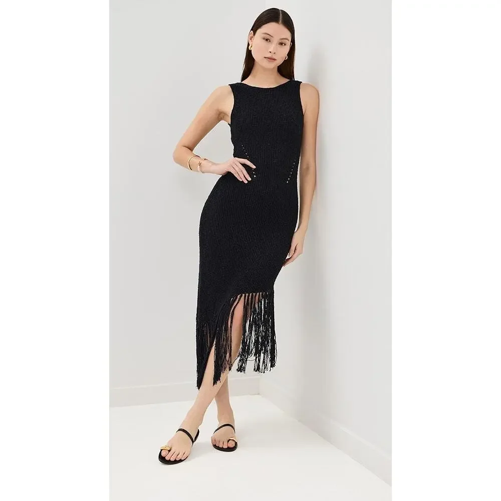 NWT RAILS Rylee Fringe Asymmetrical Sleeveless Dress Black Large L
